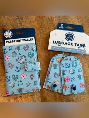 NWT Life Is Good Beach Ocean Travel Set Passport Matching Luggage Tags turtle